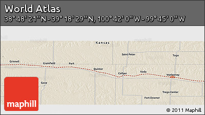 Shaded Relief Panoramic Map of the Area around 39° 3' 25" N, 100° 13' 29" W