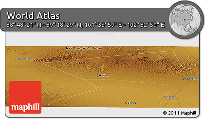 Physical Panoramic Map of the Area around 39° 3' 25" N, 102° 4' 29" E
