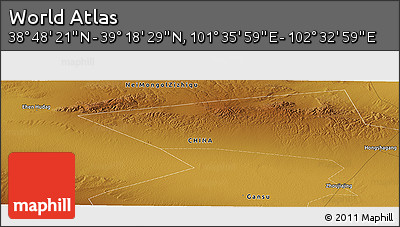 Physical Panoramic Map of the Area around 39° 3' 25" N, 102° 4' 29" E