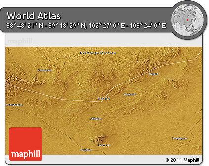 Physical 3D Map of the Area around 39° 3' 25" N, 102° 55' 30" E