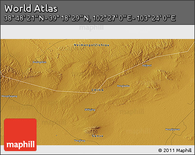 Physical 3D Map of the Area around 39° 3' 25" N, 102° 55' 30" E
