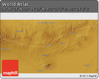 Physical 3D Map of the Area around 39° 3' 25" N, 102° 55' 30" E