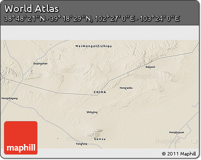 Shaded Relief 3D Map of the Area around 39° 3' 25" N, 102° 55' 30" E