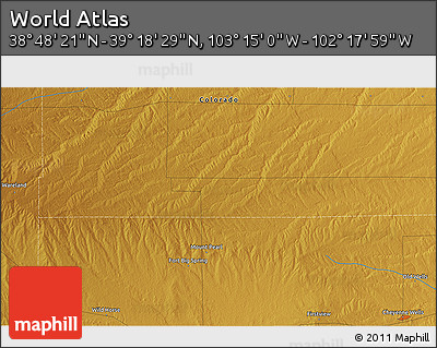 Physical 3D Map of the Area around 39° 3' 25" N, 102° 46' 30" W