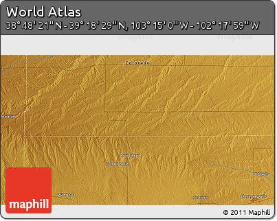 Physical 3D Map of the Area around 39° 3' 25" N, 102° 46' 30" W