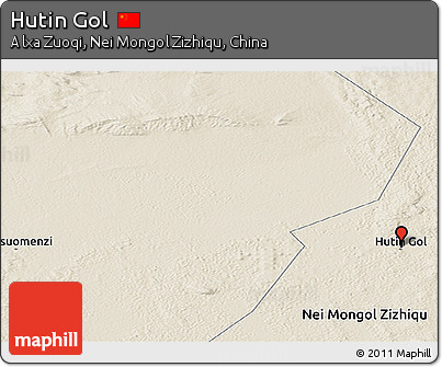 Shaded Relief Panoramic Map of Hutin Gol