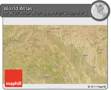 Satellite 3D Map of the Area around 39° 3' 25" N, 103° 37' 30" W