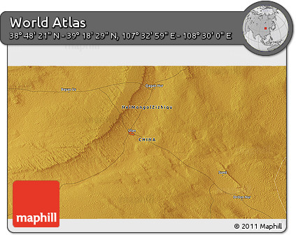 Physical 3D Map of the Area around 39° 3' 25" N, 108° 1' 30" E