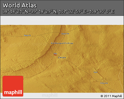 Physical 3D Map of the Area around 39° 3' 25" N, 108° 1' 30" E