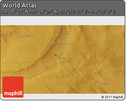 Physical 3D Map of the Area around 39° 3' 25" N, 108° 1' 30" E