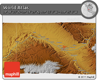 Physical 3D Map of the Area around 39° 3' 25" N, 108° 43' 29" W