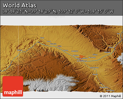 Physical 3D Map of the Area around 39° 3' 25" N, 108° 43' 29" W