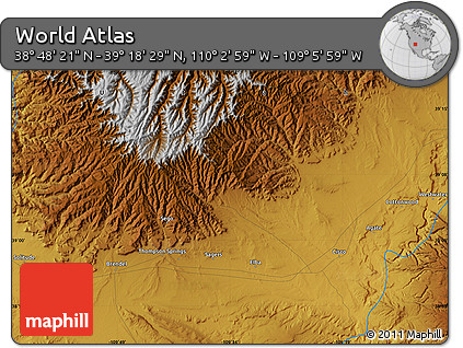 Physical Map of the Area around 39° 3' 25" N, 109° 34' 29" W
