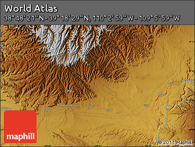 Physical Map of the Area around 39° 3' 25" N, 109° 34' 29" W