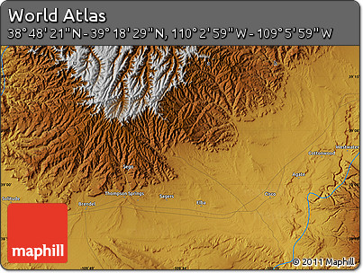 Physical Map of the Area around 39° 3' 25" N, 109° 34' 29" W