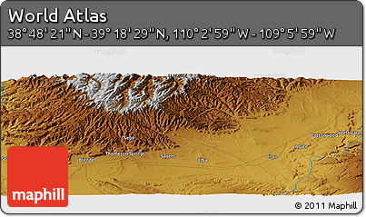 Physical Panoramic Map of the Area around 39° 3' 25" N, 109° 34' 29" W