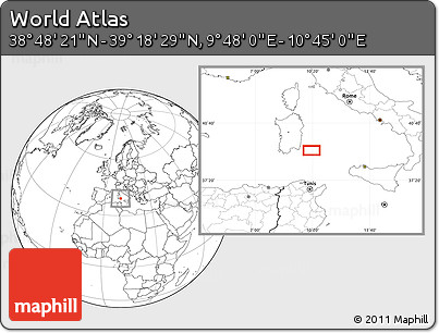 Blank Location Map of the Area around 39° 3' 25" N, 10° 16' 30" E