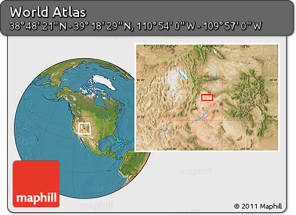 Satellite Location Map of the Area around 39° 3' 25" N, 110° 25' 30" W
