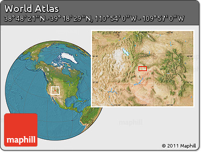 Satellite Location Map of the Area around 39° 3' 25" N, 110° 25' 30" W