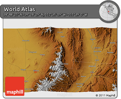 Physical 3D Map of the Area around 39° 3' 25" N, 112° 7' 30" W