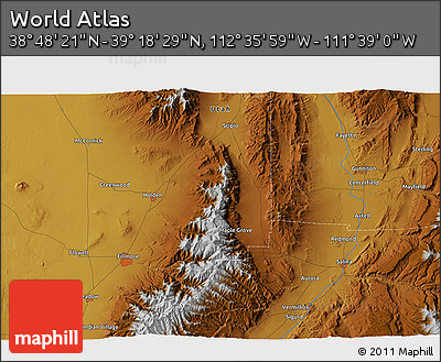 Physical 3D Map of the Area around 39° 3' 25" N, 112° 7' 30" W