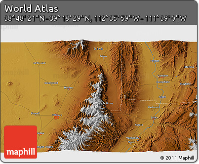 Physical 3D Map of the Area around 39° 3' 25" N, 112° 7' 30" W