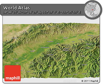 Satellite 3D Map of the Area around 39° 3' 25" N, 113° 7' 30" E