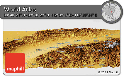 Physical Panoramic Map of the Area around 39° 3' 25" N, 113° 7' 30" E