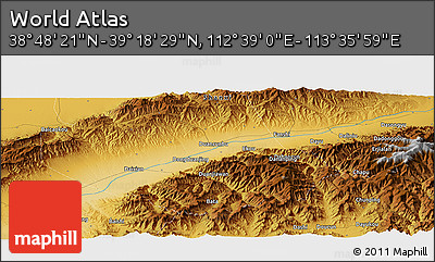 Physical Panoramic Map of the Area around 39° 3' 25" N, 113° 7' 30" E