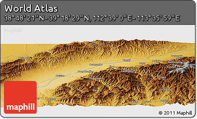 Physical Panoramic Map of the Area around 39° 3' 25" N, 113° 7' 30" E
