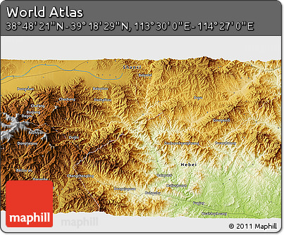Physical 3D Map of the Area around 39° 3' 25" N, 113° 58' 29" E