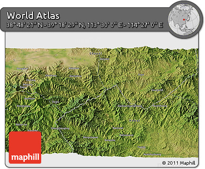 Satellite 3D Map of the Area around 39° 3' 25" N, 113° 58' 29" E