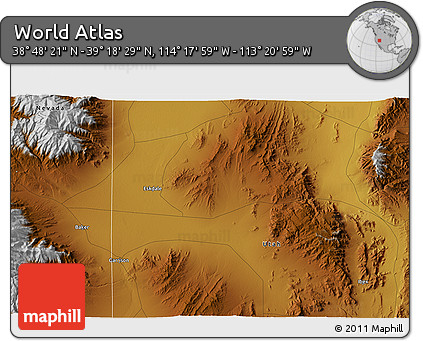 Physical 3D Map of the Area around 39° 3' 25" N, 113° 49' 29" W