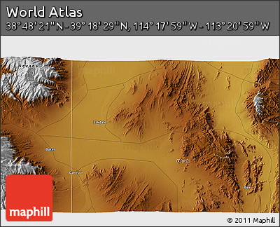 Physical 3D Map of the Area around 39° 3' 25" N, 113° 49' 29" W