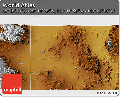 Physical 3D Map of the Area around 39° 3' 25" N, 113° 49' 29" W