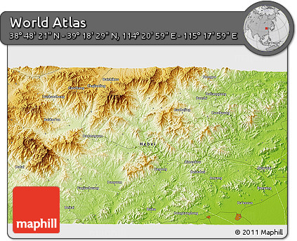 Physical 3D Map of the Area around 39° 3' 25" N, 114° 49' 29" E