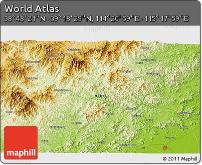 Physical 3D Map of the Area around 39° 3' 25" N, 114° 49' 29" E