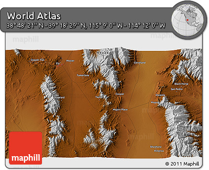 Physical 3D Map of the Area around 39° 3' 25" N, 114° 40' 30" W