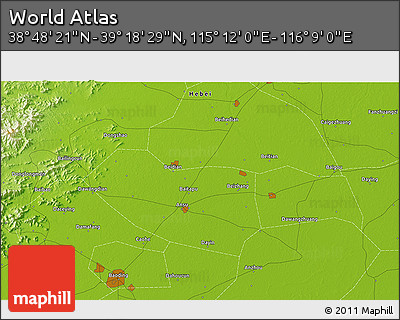 Physical 3D Map of the Area around 39° 3' 25" N, 115° 40' 30" E