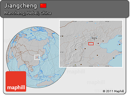 Gray Location Map of Jiangcheng, hill shading