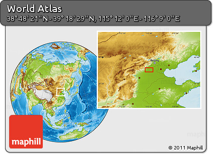 Physical Location Map of the Area around 39° 3' 25" N, 115° 40' 30" E