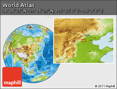 Physical Location Map of the Area around 39° 3' 25" N, 115° 40' 30" E