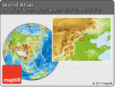 Physical Location Map of the Area around 39° 3' 25" N, 115° 40' 30" E