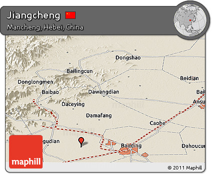 Shaded Relief Panoramic Map of Jiangcheng