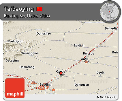 Shaded Relief Panoramic Map of Taibaoying
