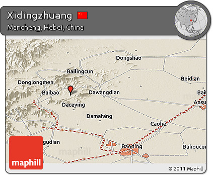 Shaded Relief Panoramic Map of Xidingzhuang