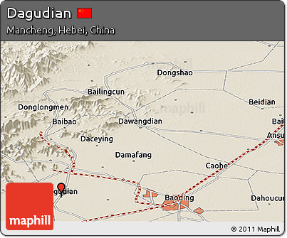 Shaded Relief Panoramic Map of Dagudian