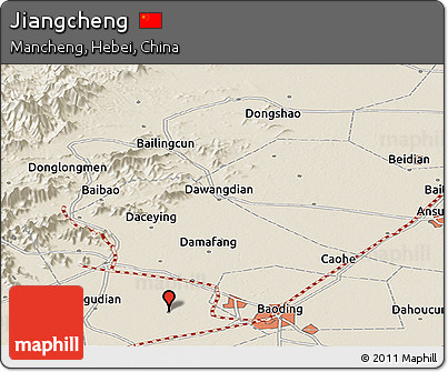 Shaded Relief Panoramic Map of Jiangcheng