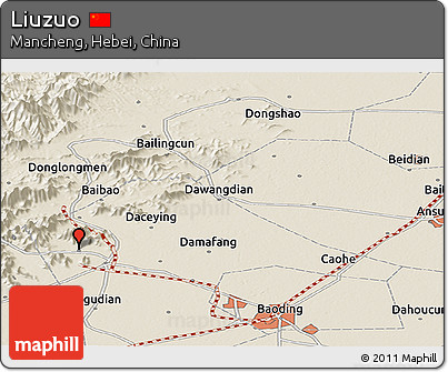 Shaded Relief Panoramic Map of Liuzuo