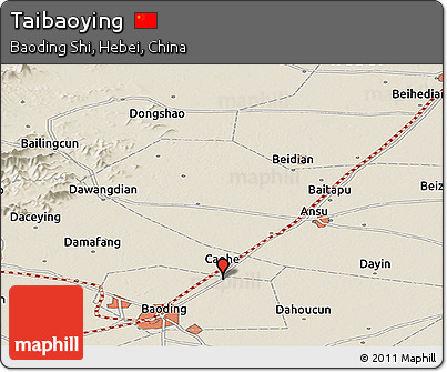 Shaded Relief Panoramic Map of Taibaoying